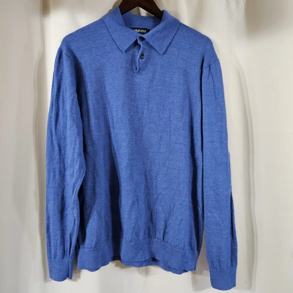 MURANO 100% Merino Wool Sweater Mens 2XLT Blue Polo Long Sleeve Australia